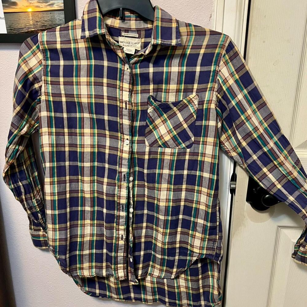 RALPH LAUREN Denim & Supply women's cotton plaid button-front shirt - Small boyf